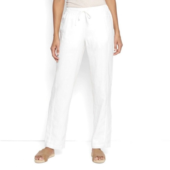 Orvis Pants - Orvis Shoreline 100% Linen Ivory High Waisted Pants Sz Large Petite Fully Lined